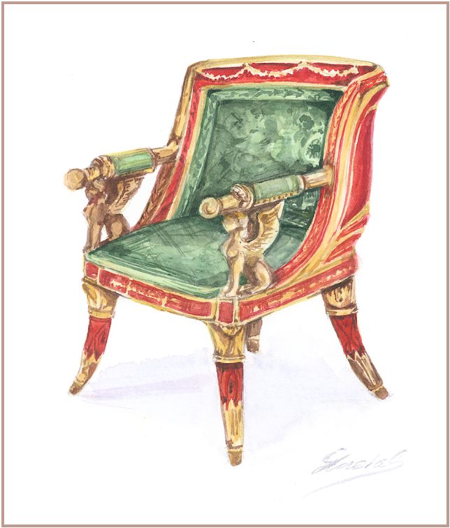 A small watercolor inspired by the decorative world of Fabergé objects